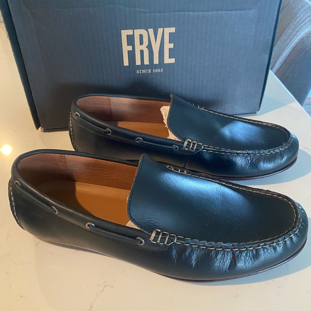 Frye Black Leather Slip-On Moccasin Loafers